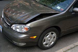 Car After Accident With Bent Hood