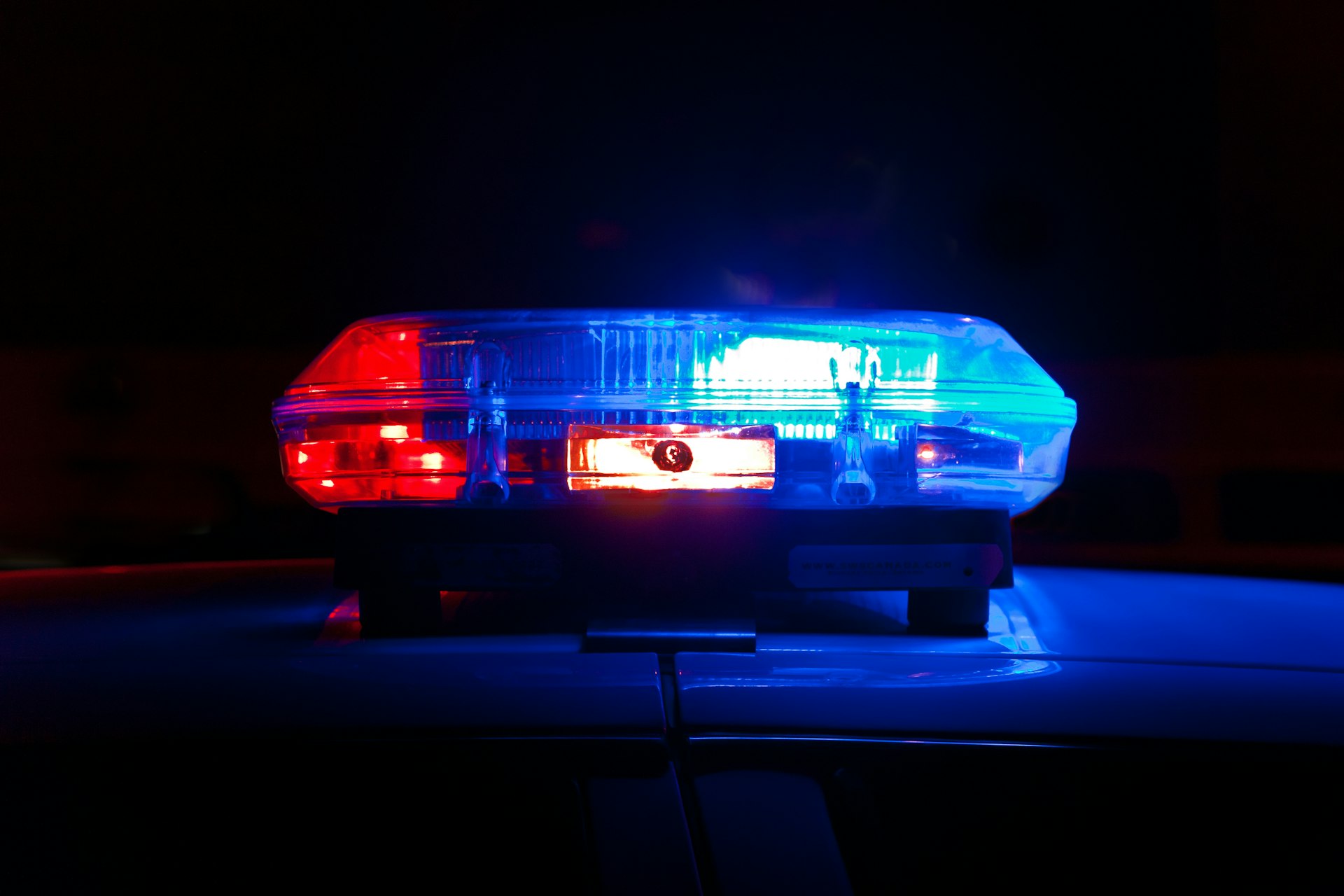 Police car emergency lights at night