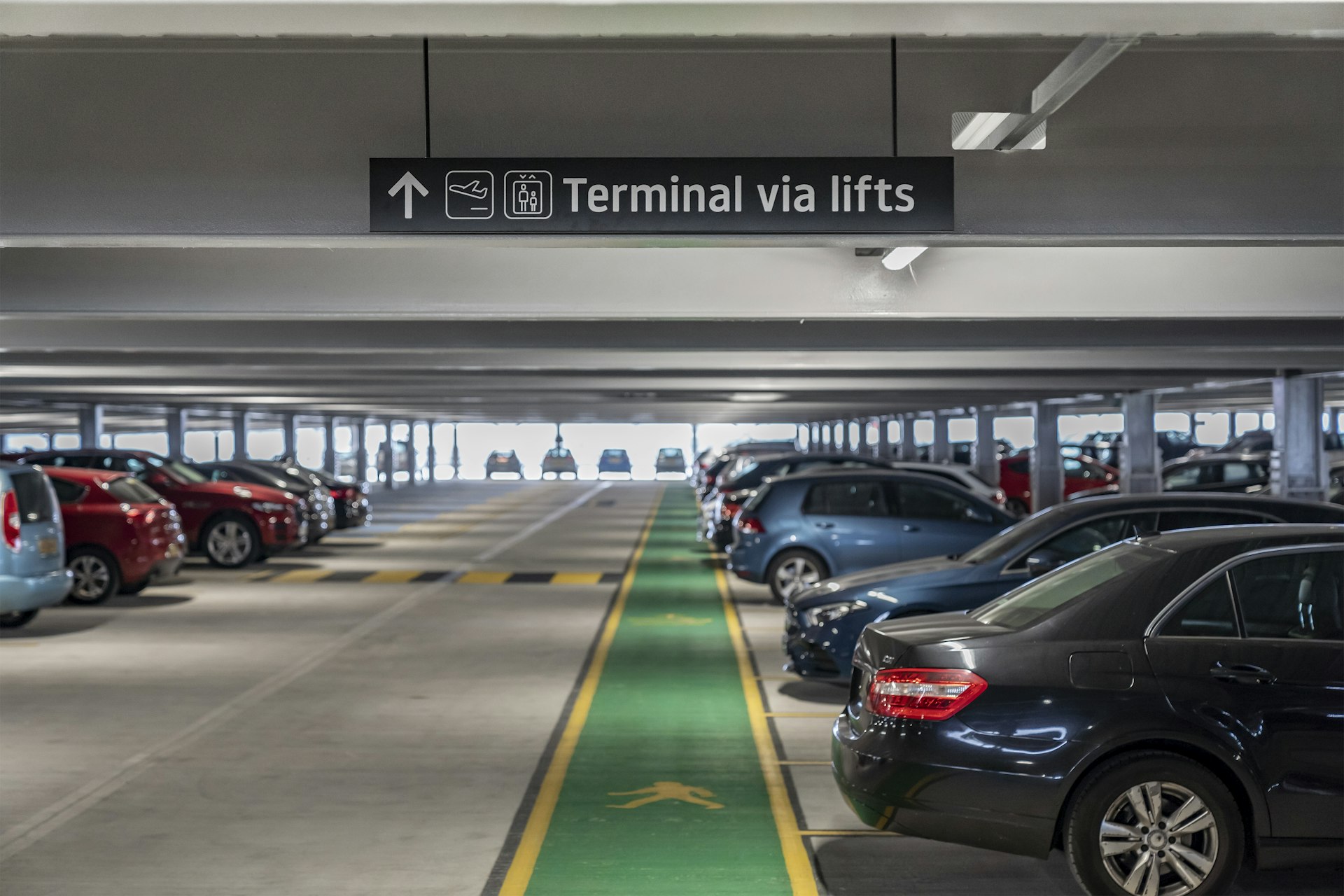 Cars in a multi-level parking garage